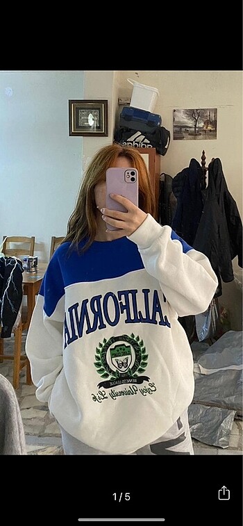 Mavi baskılı sıfır sweatshirt
