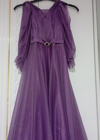 Mor Drapeli Uzun Vintage Kadın Abiye - Görsel 2