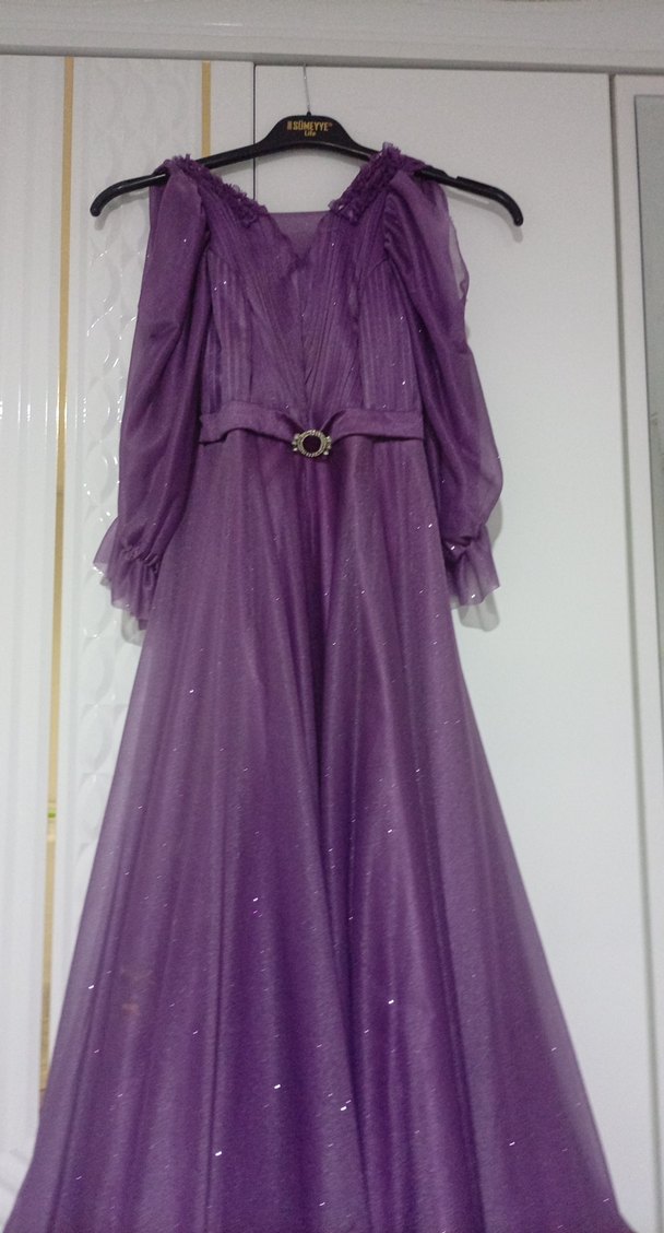 Mor Drapeli Uzun Vintage Kadın Abiye - Görsel 2