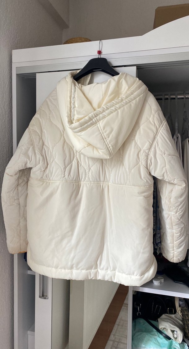Beyaz Fermuarlı Kadın Kış Montu - Görsel 4