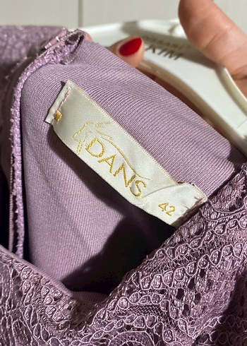 Dantel İşlemeli Mor Midi Elbise - Görsel 3