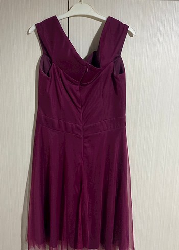 Bordo V Yakalı Midi Abiye Elbise - Görsel 2