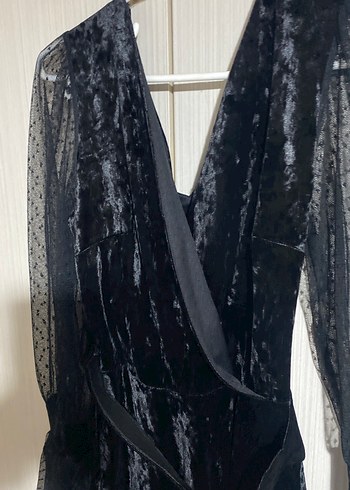 Drapeli Siyah Midi Gotik Kadın Elbise - Görsel 2