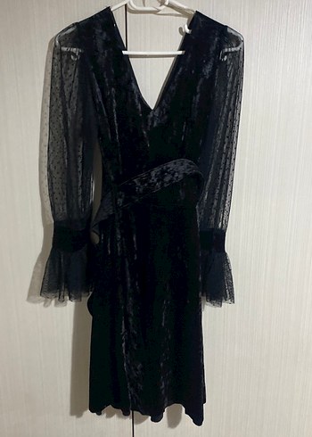 Drapeli Siyah Midi Gotik Kadın Elbise - Görsel 3