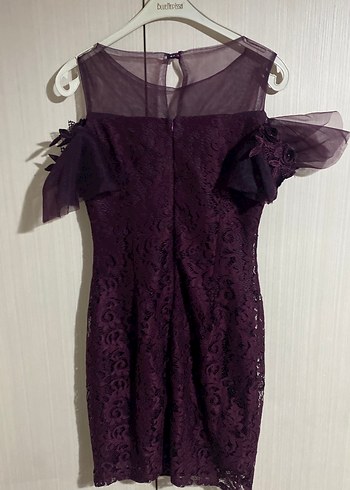 Bordo Dantel Midi Straplez Gece Elbisesi - Görsel 2