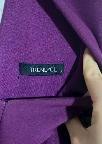 Mor Drapeli V Yakalı Midi Elbise - Görsel 3