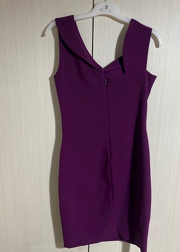 Mor Drapeli V Yakalı Midi Elbise - Görsel 2