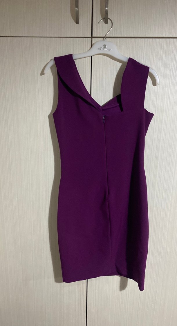 Mor Drapeli V Yakalı Midi Elbise - Görsel 2