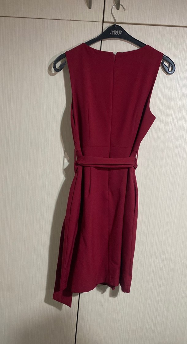 Bordo Drapeli Midi Kadın Elbise - Görsel 3