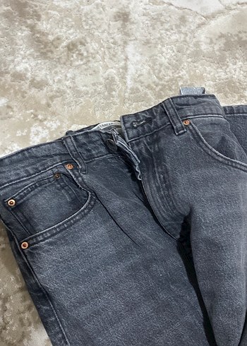 Gri Kadın Kot Pantolon, Bol Kesim, Kürklü Detaylı - Görsel 3