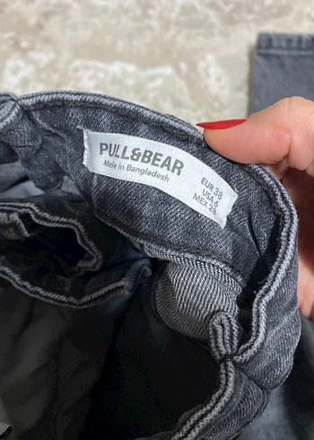 Gri Kadın Kot Pantolon, Bol Kesim, Kürklü Detaylı - Görsel 2