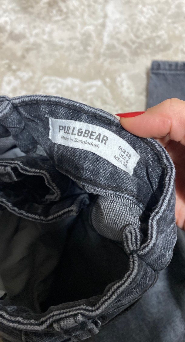 Gri Kadın Kot Pantolon, Bol Kesim, Kürklü Detaylı - Görsel 2