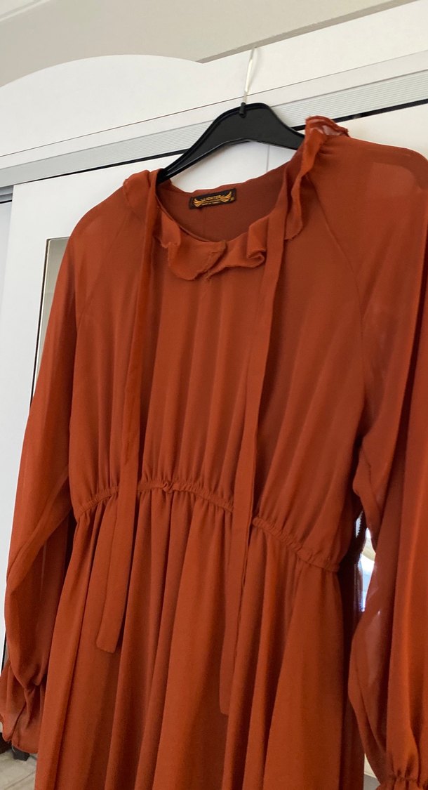 Uzun Kol Kiremit Bohem Elbise - Görsel 3