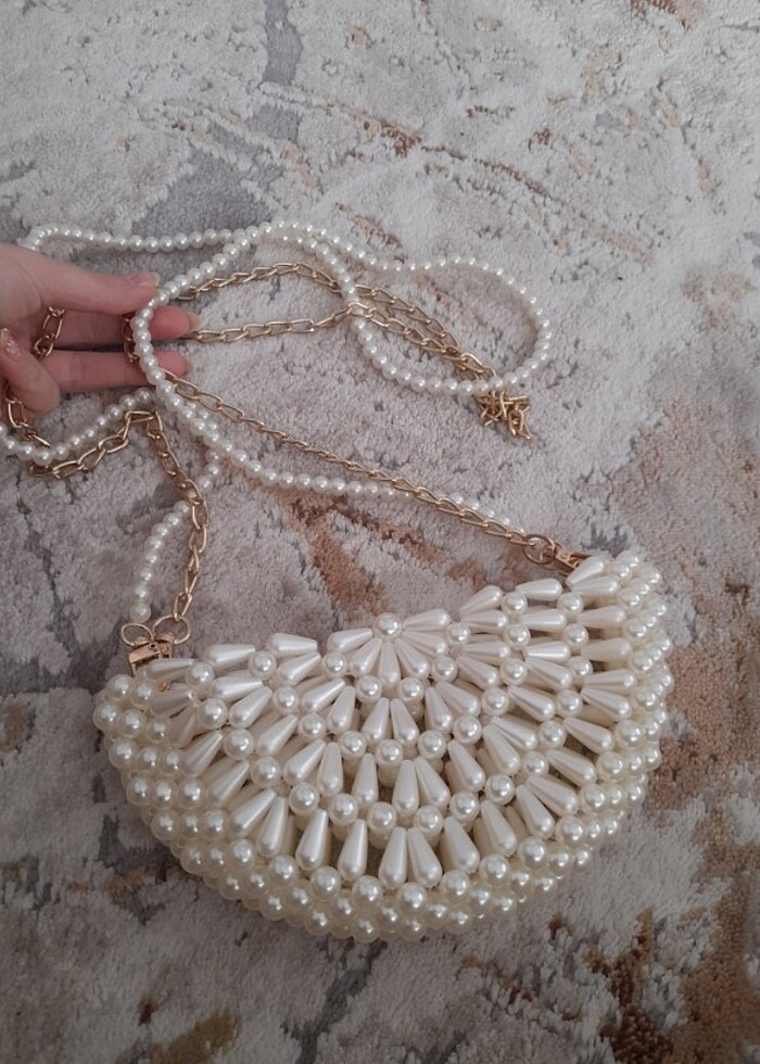 İstiridye İnci Çanta İncili Boncuk Çanta  - Görsel 2