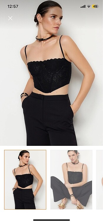 Siyah Crop astarlı korse detaylı agraflı örme dantel bustiyer