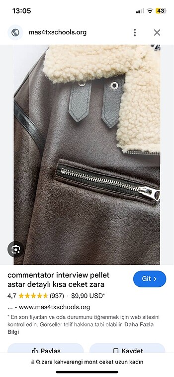 Zara Zara kahverengi mont ceket