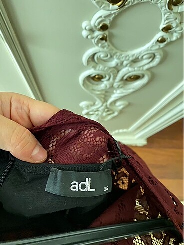 xs Beden bordo Renk Adil Işık Dantelli Bordo Elbise