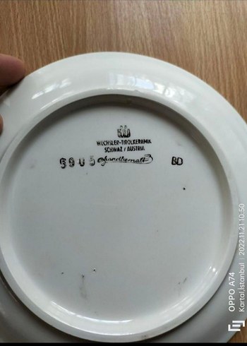 El Boyama Çiçek Desenli Çok Renkli Tabak Avusturya Malı - Görsel 2