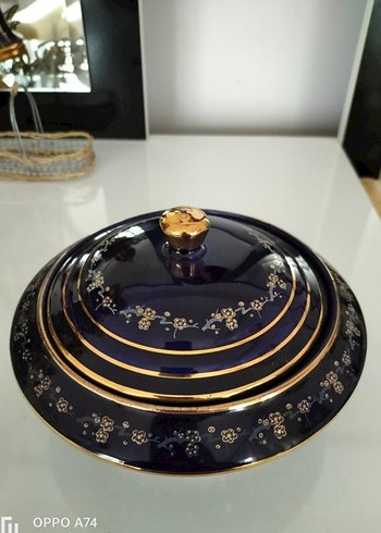 Vintage Kapaklı Kobalt Seramik Şekerlik 17 cm. - Görsel 3