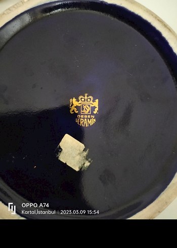 Vintage Kapaklı Kobalt Seramik Şekerlik 17 cm. - Görsel 4