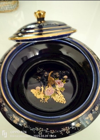 Vintage Kapaklı Kobalt Seramik Şekerlik 17 cm. - Görsel 2