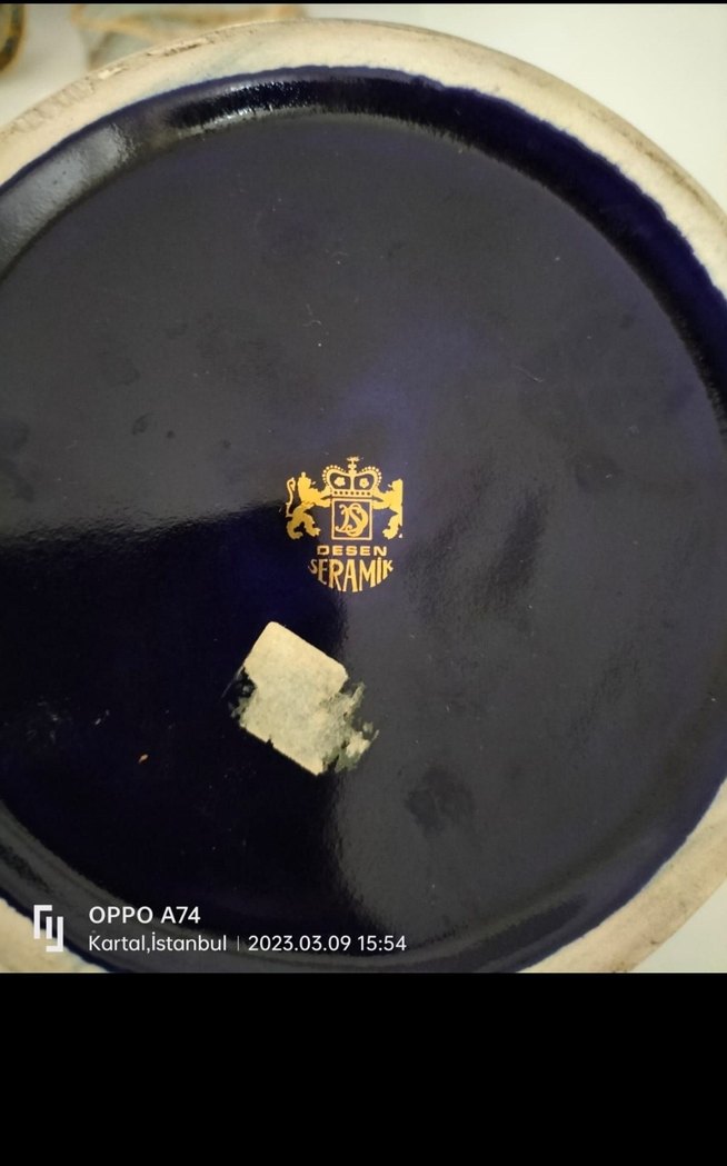 Vintage Kapaklı Kobalt Seramik Şekerlik 17 cm. - Görsel 4