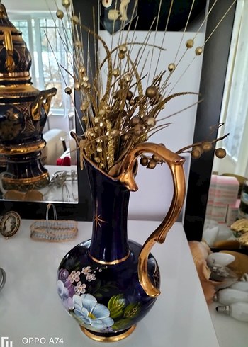 Eskilerden El Boyama Desenli Klasik Kobalt Vazo - Görsel 3