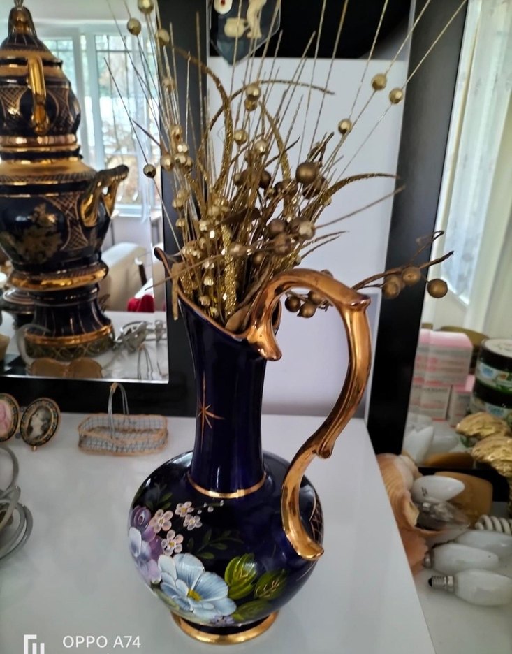 Eskilerden El Boyama  Desenli Klasik Kobalt Vazo - Görsel 3