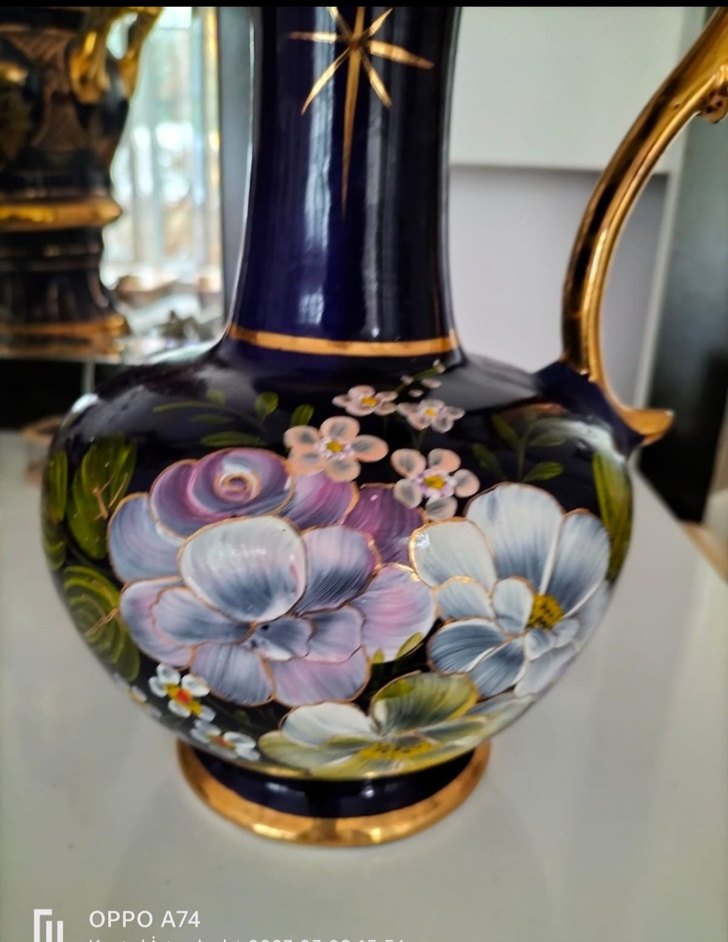 Eskilerden El Boyama  Desenli Klasik Kobalt Vazo - Görsel 2