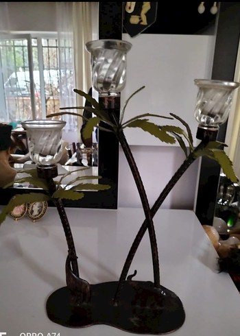 Eskilerden Fil Figürlü Üçlü Bakir Mumluk - Görsel 3