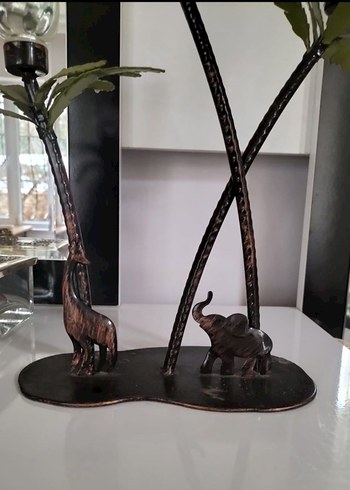 Eskilerden Fil Figürlü Üçlü Bakir Mumluk - Görsel 4