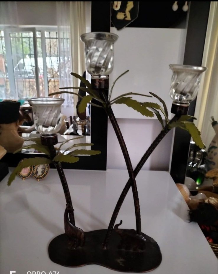 Eskilerden Fil Figürlü Üçlü Bakir Mumluk - Görsel 3