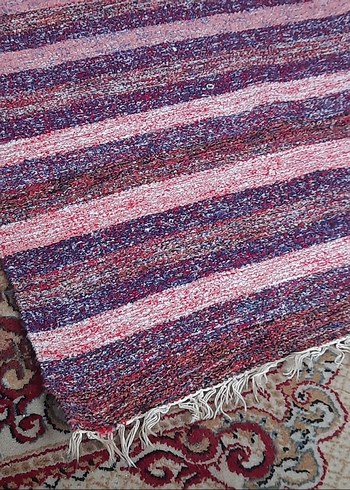 Anadolu Renkli Çizgili Yün El Dokuma Kök Boya Kilim - Görsel 3