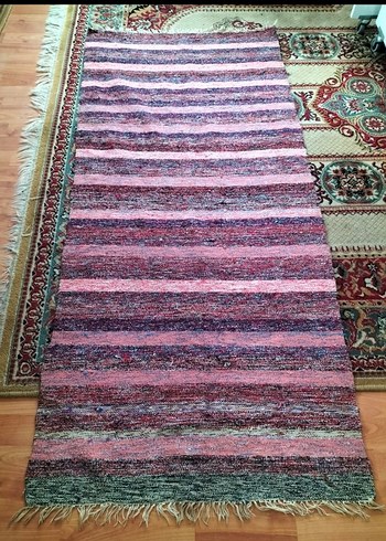 Anadolu Renkli Çizgili Yün El Dokuma Kök Boya Kilim - Görsel 2