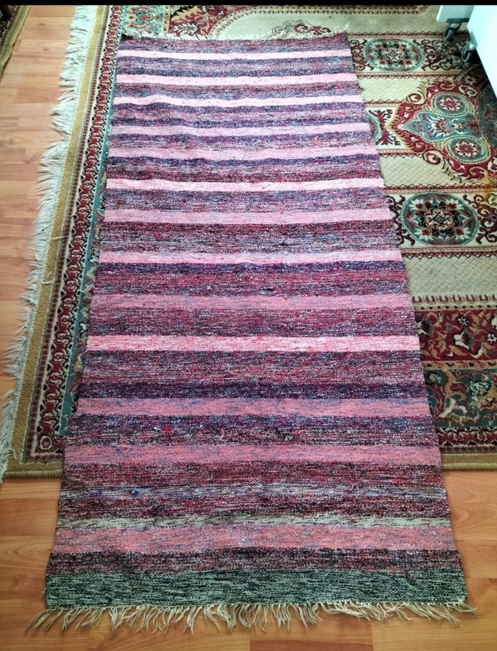 Anadolu Renkli Çizgili Yün El Dokuma Kök Boya Kilim - Görsel 2