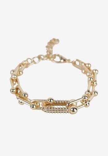 Beden altın Renk Tiffany&Co Zincir Detay Taşlı Bileklik