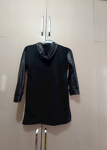 Diğer Kemerli Siyah Kapüşonlu Mini Sweatshirt