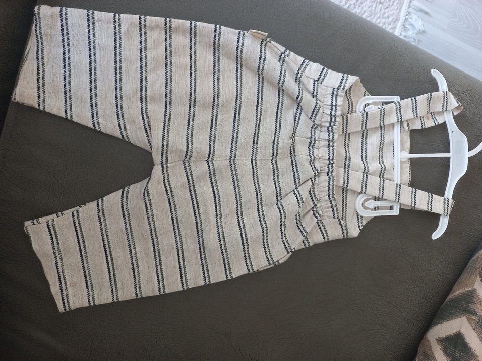 Gri Çizgili Erkek Çocuk Keten Tulum - Görsel 2