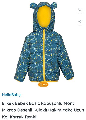 Erkek Bebek Kapüşnlu Desenli İçi Polar Mont 1-5 yaş aralığı var