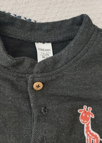 1,5 Yaş Beden Gri Erkek Bebek Nakışlı Uzun Kollu Takım