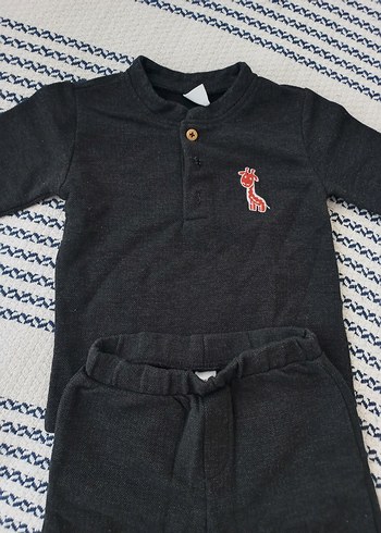 HelloBaby Gri Erkek Bebek Nakışlı Uzun Kollu Takım