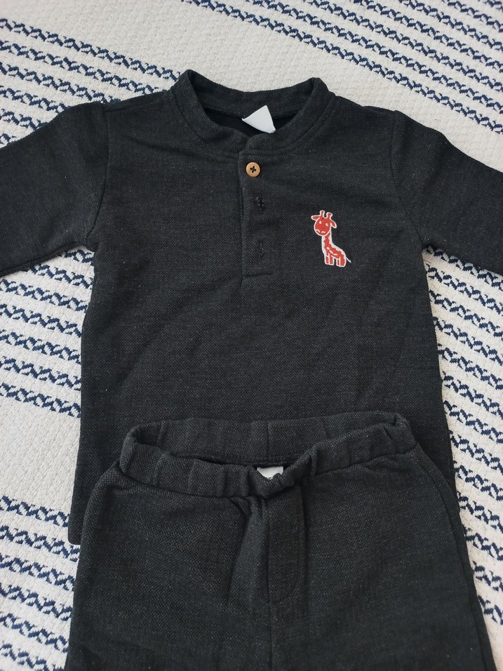 Gri Erkek Bebek Nakışlı Uzun Kollu Takım - Görsel 2