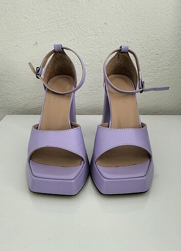 37 numara, eflatun, kare burun, tek şeritli, kalın topuklu ayakk - Görsel 2