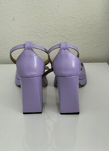 37 numara, eflatun, kare burun, tek şeritli, kalın topuklu ayakk - Görsel 5