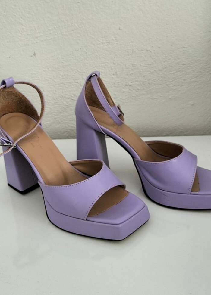 37 numara, eflatun, kare burun, tek şeritli, kalın topuklu ayakk - Görsel 4