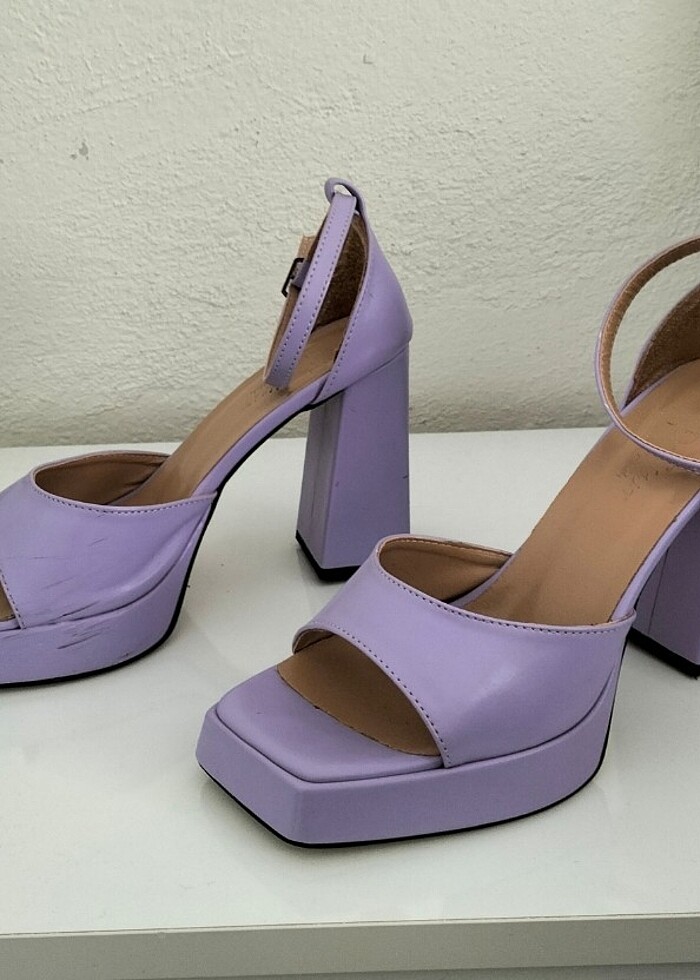 37 numara, eflatun, kare burun, tek şeritli, kalın topuklu ayakk - Görsel 3