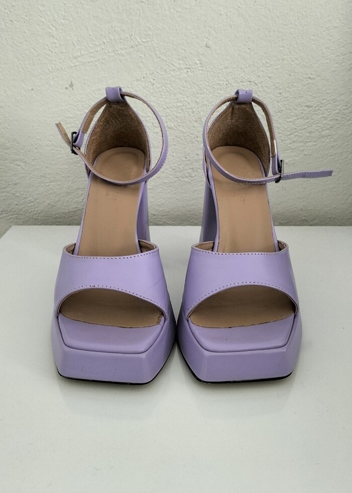 37 numara, eflatun, kare burun, tek şeritli, kalın topuklu ayakk - Görsel 2