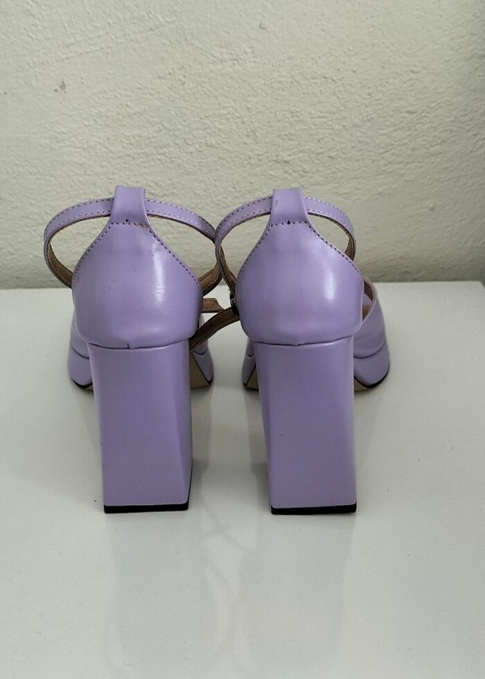 37 numara, eflatun, kare burun, tek şeritli, kalın topuklu ayakk - Görsel 5