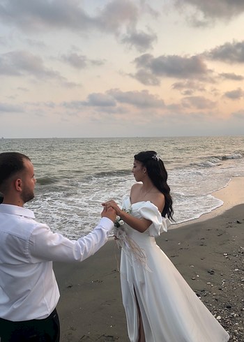 Beyaz Hem Straplez Hemde Askılı A Kesim Bohem Gelinlik
