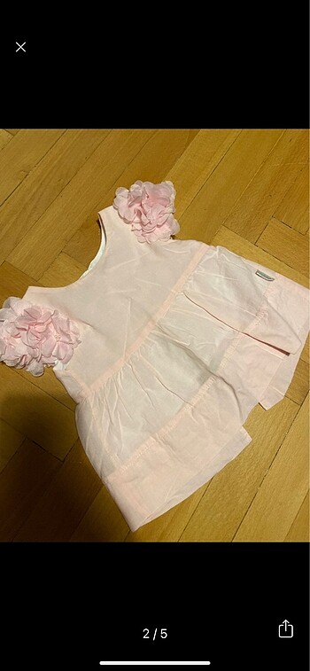 Toz pembe kız bebek çiçek detaylı elbise